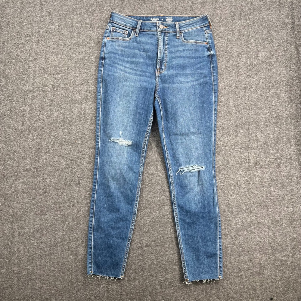 Old Navy Rockstar Super‎ Skinny Extra High Rise Distressed Jeans Blue Womens 10